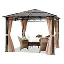 Gazebo da giardino 3x3 m - 100% impermeabile – Alu Deluxe - con 4 teli laterali – Gazebo color ocra – Tetto in pannelli di policarbonato - 1