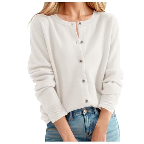Vhersily - Cárdigan de mujer en lana merino, jersey de cuello redondo de color liso, punto fino, estilo universitario, para temporadas intermedias, otoño e invierno, suave y cálido, para bodas, Color