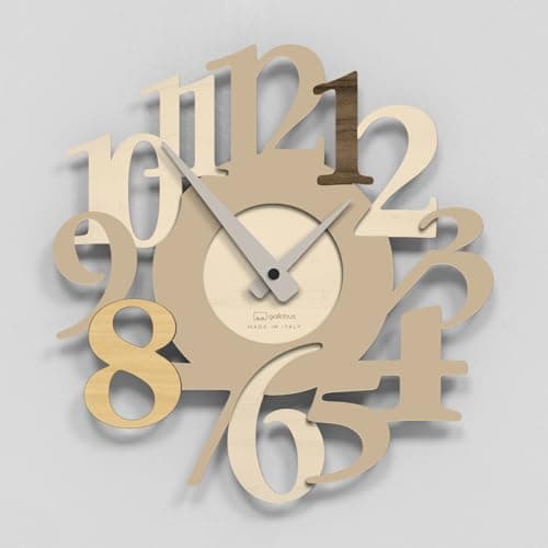 Giallobus - Reloj premium - Carved - Madera de MDF - Premium 30x30‎‎cm - 16 - Grain - Artesano Made in Italy - Silencioso - Idea de regalo - Doble nivel moderno