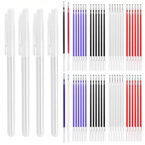 MEISO Bolígrafo Borrable de Calor Rotuladores de Tela Borrables 4 Colores de Marcadores Borrables con Calor con 52 Recargas para Cuero, Ropa, Costura, Confección
