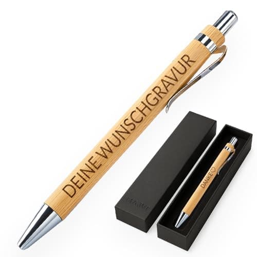 MAJVI Personalised High Quality Wooden Ballpoint Pen with Engraving - Sustainable Wooden Pen - Gift for Teachers, Colleagues, Graduation, Father's Day - Elegant Engraving Pen with Desired Text (Bamboo)