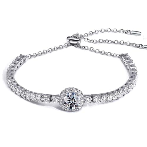 Pulsera de tenis de moissanita, diamantes de moissanita cultivados en laboratorio de 2CT y 8mm, chapada en rodio, pulsera ajustable de color plateado y blanco para mujeres, elegante, joyería.