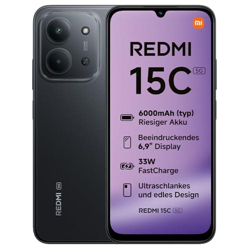 XIAOMI REDMI 15C 5G, Smartphone 4+256GB, Handy mit Android, 6,9" 120Hz Display, MediaTek Dimensity 6300 Prozessor 6nm Octa-Core, 50MP KI-Dualkamera, 6000mAh, Mitternachtsschwarz