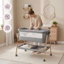Moby-System Babybett Mili – Reisebett 0–6 Monate, Klappbar mit Matratze, Netzseiten, Stauraum, Rollen mit Bremse, Leicht & Stabil, Grau, Neugeborene, Beistellbett ohne Bohren, 9 kg Max. - 9