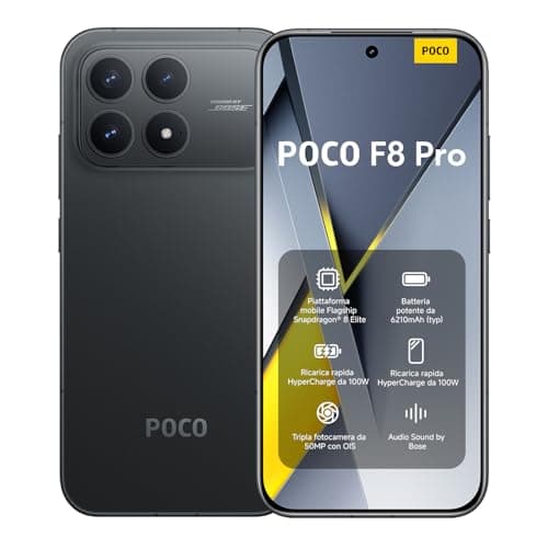 Xiaomi POCO F8 Pro, Smartphone 12+512 GB, Display AMOLED 6,59" 120Hz, Tripla Fotocamera 50MP Teleobiettivo 60mm, Audio Sound by Bose, Batteria 6210mAh, Nero, Garanzia 2 anni, Caricatore escluso