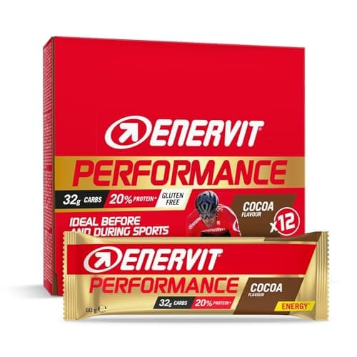Enervit Performance Bar Cocoa – Energieriegel, 32 g Kohlenhydrate, 20% Protein, Kakaogeschmack, für langanhaltende Ausdaueraktivitäten, Glutenfrei, 12 Riegel à 60 g