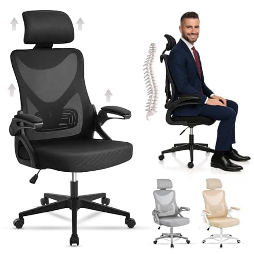 EveryKip® Silla Escritorio Ergonomica Ajustable con Reposabrazos Negro| Ruedas Anti-Arañazos | Sillas Oficina Ejecutiva con Reposacabezas | Cadeira Ergonómica Office Chair (Negro)