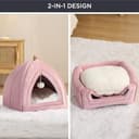 Bedsure Cat Cave Bed Indoor - Flannel Hooded Cat Igloo House, 40x40x40cm Enclosed Foldable Pet Bed with Removable Washable Cushion Pillow, Pink - 3