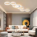 Liyabber LED Deckenleuchte Dimmbar Wohnzimmer Deckenlampe Weiß Wohnzimmerlampe Schlafzimmerlampe Fernsteuerung und App Steuerung, Modern 6-Rund Ring Deckenbeleuchtung mit Memory Funktion, L113cm/69W - 2