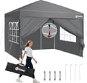 Sekey 3m x 3m One-Touch Pop Up Gazebo with Sides – Instant Setup, Heavy Duty Frame, Waterproof 1000mm, Stable & Windproof, Ideal for Garden, Patio, Parties & Outdoor Events (Grey, 3x3 with Sides) - 1