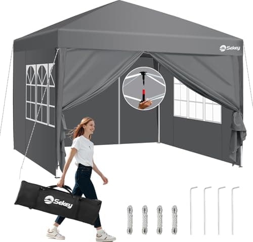 Sekey 3m x 3m One-Touch Pop Up Gazebo with Sides – Instant Setup, Heavy Duty Frame, Waterproof 1000mm, Stable & Windproof, Ideal for Garden, Patio, Parties & Outdoor Events (Grey, 3x3 with Sides)