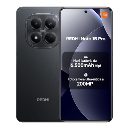 XIAOMI Redmi Note 15 Pro, Smartphone 12+512GB, Batteria massiccia da 6500 mAh, Fotocamera 200 MP, Resistenza IP65, Display AMOLED FHD+ da 6,77", Nero, Garanzia 2 anni, Caricatore non incluso