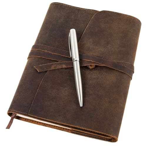 moonster Funda de Cuero de Cuaderno con Bolígrafo – Bloc de Notas de Piel – Cuaderno A5 para Mujer y Hombre Libreta con Correa de Cierre para Diario de Viaje - Cuadernos Bonitos para Poesía