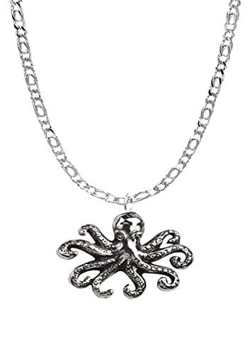 ww54 Octopus Pewter PENDENT on a REAL 925 sterling silver Necklace Handmade 16 inch chain