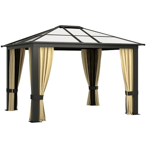 Outsunny Gazebo da Esterno 3x3.6m in Alluminio con Zanzariera e Tetto in Policarbonato, Tendone da Giardino in Poliestere