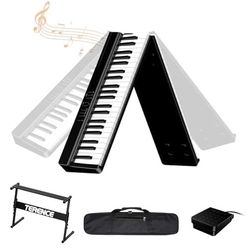 TERENCE Folding Keyboard Piano 88-key piano keyboard with Z-stand Portable semi-weighted keyboard 10W speaker Built-in recording function Bluetooth MIDI interface Suitable for children and adults