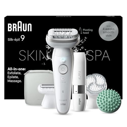 Braun Silk-épil 9 SkinSpa, Depiladora Para Una Fácil Eliminación Del Vello, Piel Suave Duradera. 9-381, Blanca/Plateada