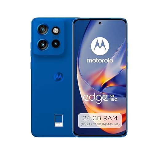 Motorola edge50 neo Smartphone (6,36"-Super-HD-Display, 50-MP-Kamera mit Moto-KI, 8/256 GB, 4310 mAh, Android 14) Nautical Blue (Veganes Kunstleder), inkl. Schutzcover