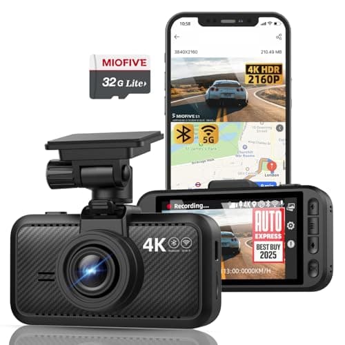 Miofive 4K Dashcam Auto GPS, WiFi Auto Kamera, Bluetooth, Dash Cam Auto 5.8GHz, 3-Zoll-IPS-Display, Nachtsicht, Loop-Aufnahme, HDR, App-gesteuert, bis 512 GB kompatibel inkl. kostenloser 32-GB-Karte