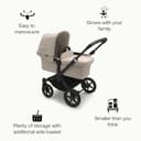 Bugaboo Donkey 5 Mono, Convertible Into Side by Side Double Stroller, Improved Design, Reversible Seat, One Hand Steering and Side Basket, Desert Taupe - 4