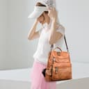 Monitika Damen Rucksack Wasserdicht PU Leder Schultertaschen Modische Lässig Rucksäcke Braun - 8