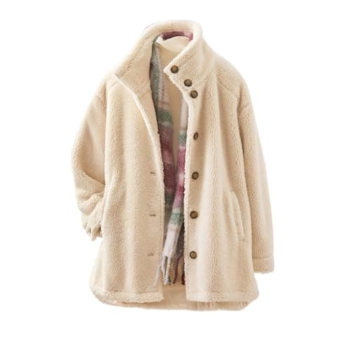 Giacca in lana a collo alto da donna Cardigan Donna Aperto da Delant Maglione è morbido e confortevole per stare al caldo spesso con cerniera Pullover Manica lunga ottono inverno, beige, XL