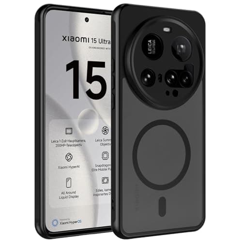 AOKUMA for Xiaomi 15 Pro/Ultra Case,Compatible with MagSafe,Shockproof Protective Cover for Xiaomi 15 Pro/Ultra,Military-Grade Translucent Matte Back Phone Case(Black)