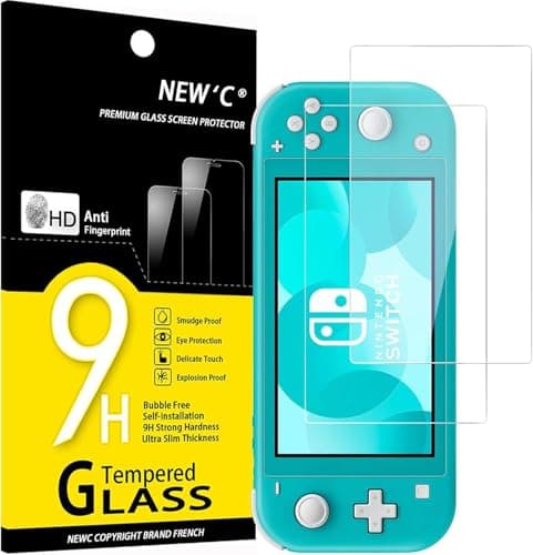 NEW'C 2 Pezzi, Vetro Temperato per Nintendo Switch lite, Pellicola Prottetiva Anti Graffio, Anti-Impronte, Senza Bolle, Durezza 9H, 0,33mm Ultra Trasparente, Ultra Resistente