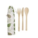 KitchenCraft Natural Elements Travel Cutlery Set, Reusable and Biodegradable Bamboo Knife, Fork and Spoon in Fabric Pouch - 1