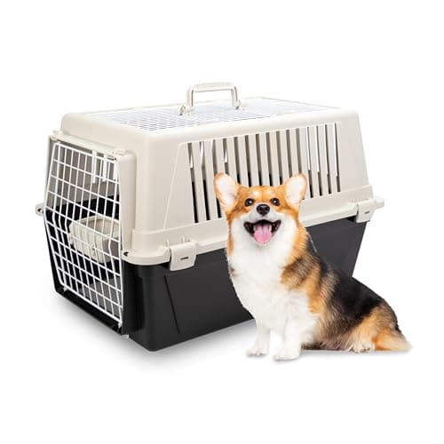 Ferplast Transportín Gato, Transportín Perro Mediano Pequeño y Gatos hasta 15 Kg, Techo Abrible, con Cojín y Comedero, 40 x 60 x h 38 cm, Transportín Mascotas Rígido Atlas 30 Open