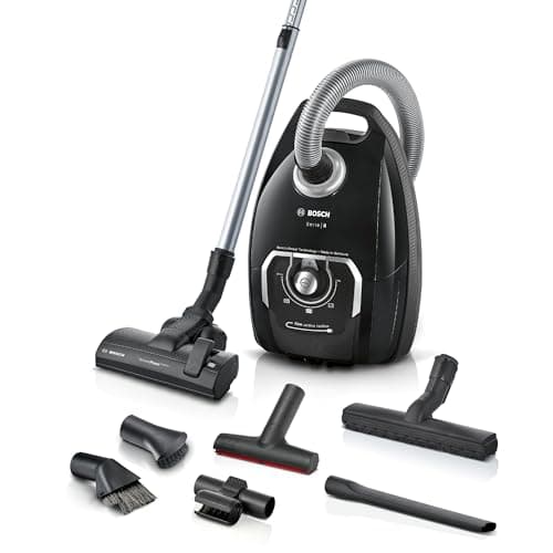 Bosch BGL8XALL Series 8 Vacuum Cleaner with Bag, Test Winner, Ideal for Allergy Sufferers, Hygiene Filter, Hard Floor Nozzle, XXL Upholstery Nozzle, Long Cable, Made in Germany, 650 W, Black