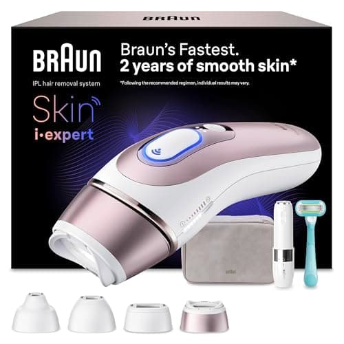 Braun Skin I·Expert Epilatore Luce Pulsata Smart, Epilazione Laser Peli Donna A Casa, Riduzione Permanente Peli, App Gratuita, Pochette, Mini Depilatore Viso, Rasoio Gillette Venus, 4 Testine, PL7432