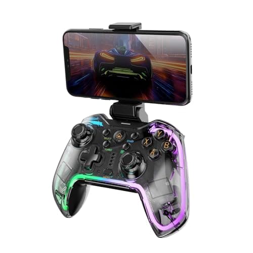 Mars Gaming MGP-BT2, Gamepad Bluetooth 5.0, RGB Neon, Adaptador Smartphone hasta 7", Vibración Háptica, Gatillos Analógicos, Macros, Switch, Switch 2, PC, Android, iOS, PS3, PS4, Transparente