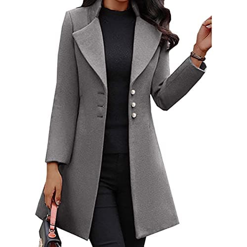 BAIXIAOCHI Giacca Invernale Da Donna In Lana Di Media Lunghezza Con Risvolti Sottili, Tinta Unita Slim