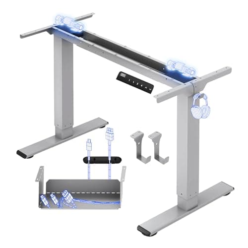 FLEXISPOT Höhenverstellbarer Schreibtisch Gestell, Elektrisch Tischbeine mit 2 Motoren & LED-Höhenanzeige & 4 Speicherfunktionen, inkl. 2 Haken & Kabelmanagement, Grau