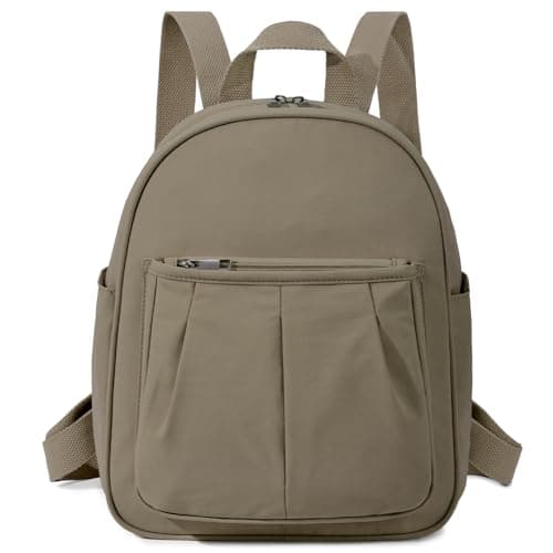 VASCHY Small Backpack Womens, Lightweight Rucksack Bag for Travel, Waterproof Mini Backpack for School, Work & Daily Use – Nylon Casual Daypack Handbag Khaki
