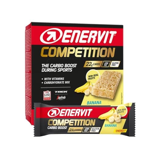 Enervit Competition Bar Banana – Energieriegel mit Bananenstücken, 22 g Kohlenhydrate, innovative Formel für intensive Aktivitäten, Glutenfrei, 12 Riegel à 30 g