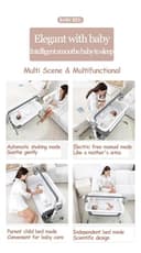 MoLi Beistellbett Baby mit Rollen, Convertible Faltbar Co-Sleeping Babybett, Stubenwagen Baby Kleinkind Wiege mit Musik, Fernbedienung und 5-schwankende Zahnräder (601 Light Grey) - 3