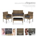 tectake® Set da Giardino in Rattan, 4 Posti, Polyrattan Resistente, Cuscini Idrorepellenti Lavabili, Struttura in Acciaio Stabile, Tavolino con Vetro di Sicurezza, Arredo Esterno - Naturale - 3