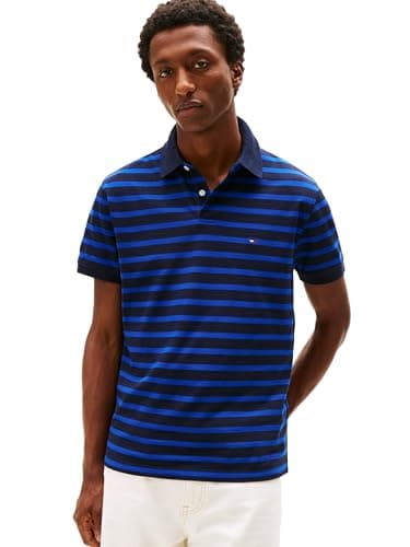 Tommy Hilfiger Men's Short Sleeve Polo Shirts in Classic Fit with Stretch and Organic Pique Cotton, Desert Sky/Wedge Blue, XXL