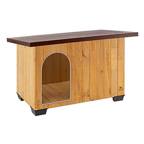 Ferplast Caseta de Exterior para Perros BAITA 100, Madera ecosostenible, Pies aislantes, Puerta con Perfil de Aluminio Resistente a Las mordeduras, Techo abrible, 122 x 79 x h 78 cm