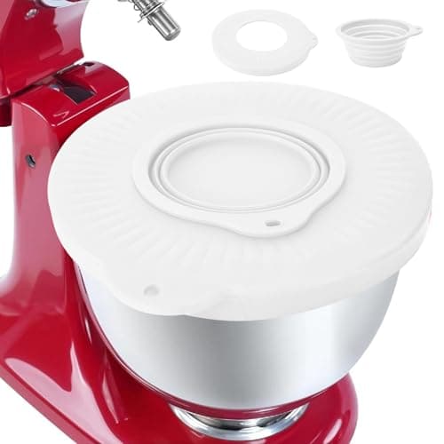 Silikon Spritzschutz Zubehör für Kitchenaid Stand Mixer 4.8L, Rührschüssel mit Spritzschutz Schüssel für Kitchen Aid Artisan 4.5-5 QT, Spritzschutz Kompatibel mit Kitchen Aid Mixer Tilt-Head (Weiß)