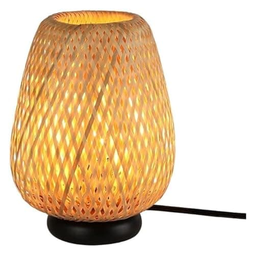BARCELONA LED Lampada da Tavolo in Rattan CARL E27, Stile Giapponese Naturale, Lampada Comodino Bambù, Design Nordico Vintage Industriale, per Camera da Letto Soggiorno Ufficio Ristorante Caffè