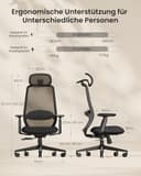 ProtoArc EC200 Bürostuhl Ergonomisch, Schreibtischstuhl mit Höhen- und Tiefenverstellbarer Lendenwirbelstütze, Sitztiefe, Höhenverstellbar, 3D-Kopfstütze, Computerstuhl für Home Office Chair, Schwarz - 2