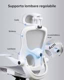 DEVAISE Sedia da Ufficio Ergonomica con Schienale Traspirante a Sezioni, Poggiatesta 3D Regolabile, Braccioli Regolabili, Supporto Lombare, Funzione Dondolo, Sedia Ergonomica per Home Office, Blanc - 6