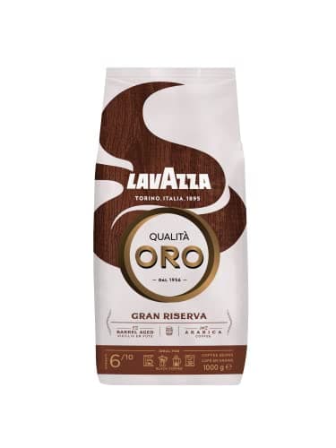 Lavazza, Qualità Oro Gran Riserva, Caffè in grani, 1 Kg, con note aromatiche di frutta rossa, 100% arabica e 5% di chicchi invecchiati in botte di liquori, intensità 6/10, torrefazione leggera