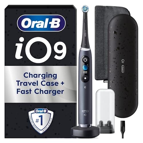 Oral-B iO 9 Cepillo De Dientes Eléctrico Negro, 3 Cabezales, 1 Estuche Cargador De Viaje, 7 Modos De Cepillado, Sensor De Presión, Edición Especial, Diseñado Por Braun
