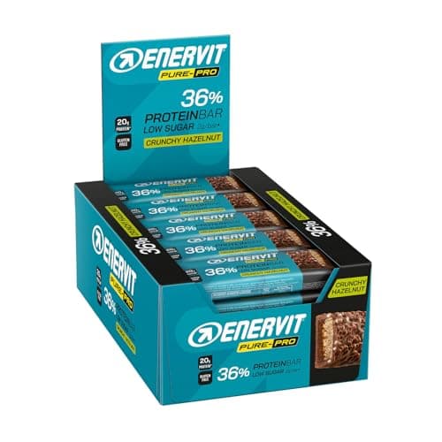 Enervit Pure-Pro Protein Bar 36% Hazelnut, Barrette Proteiche con Copertura Croccante, 20g di Proteine, Carica Proteica Post Allenamento, Senza Glutine e Senza Zucchero, 25 Barrette da 55g