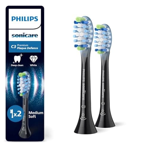 Philips Sonicare C3 Premium Plaque Defence, cabezales de cepillo dental de repuesto originales, negro, paquete de 2, HX9042/88