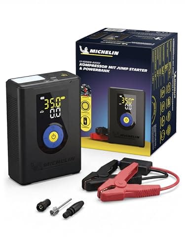MICHELIN Air Power Max Hybrid Li-Ionen Akku-Kompressor mit Jump Starter & Powerbank – 3in1 Starthilfe, Luftpumpe 9,9 bar & 10.000 mAh Powerbank für Auto, Motorrad & Fahrrad